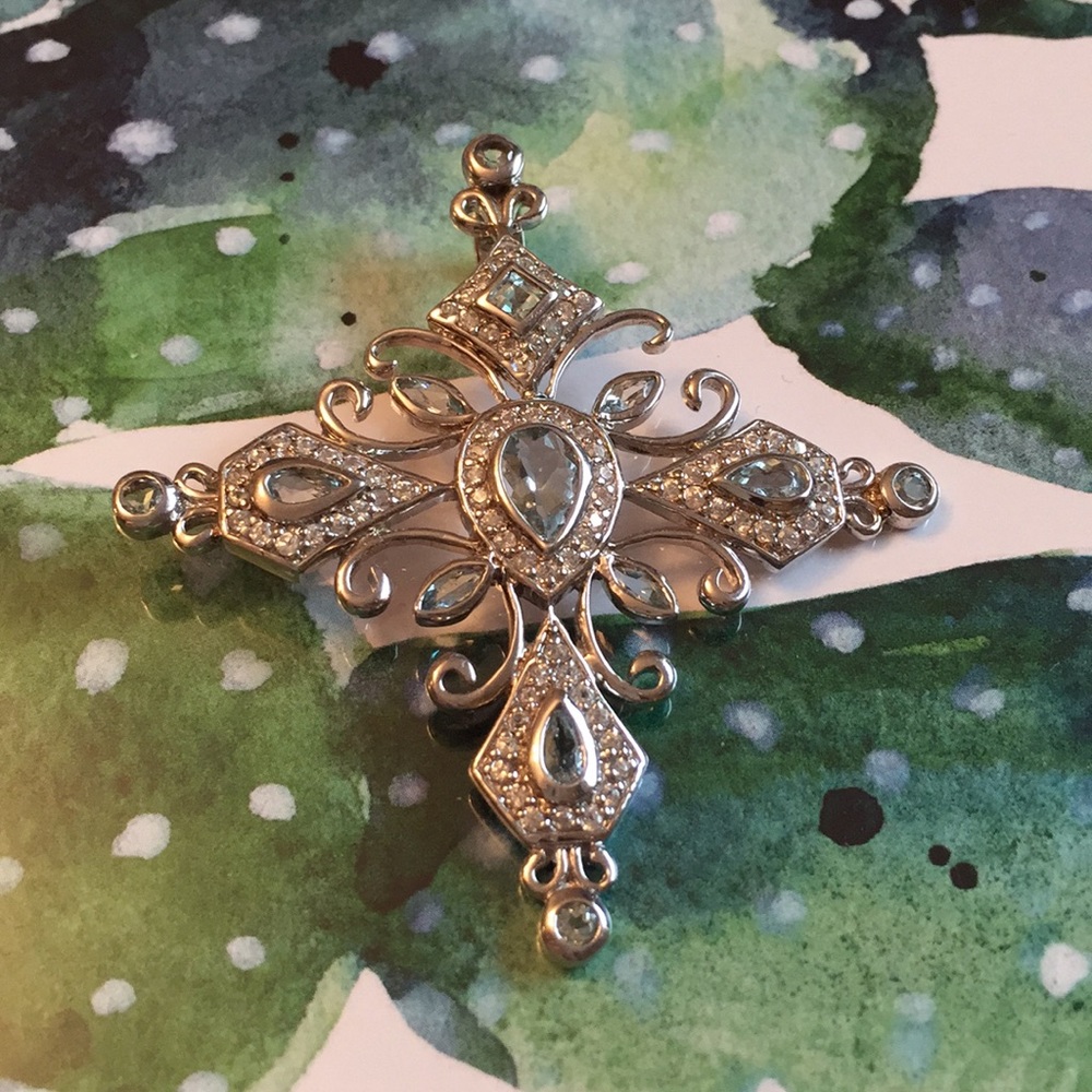 sterling blue and white topaz cross pendant